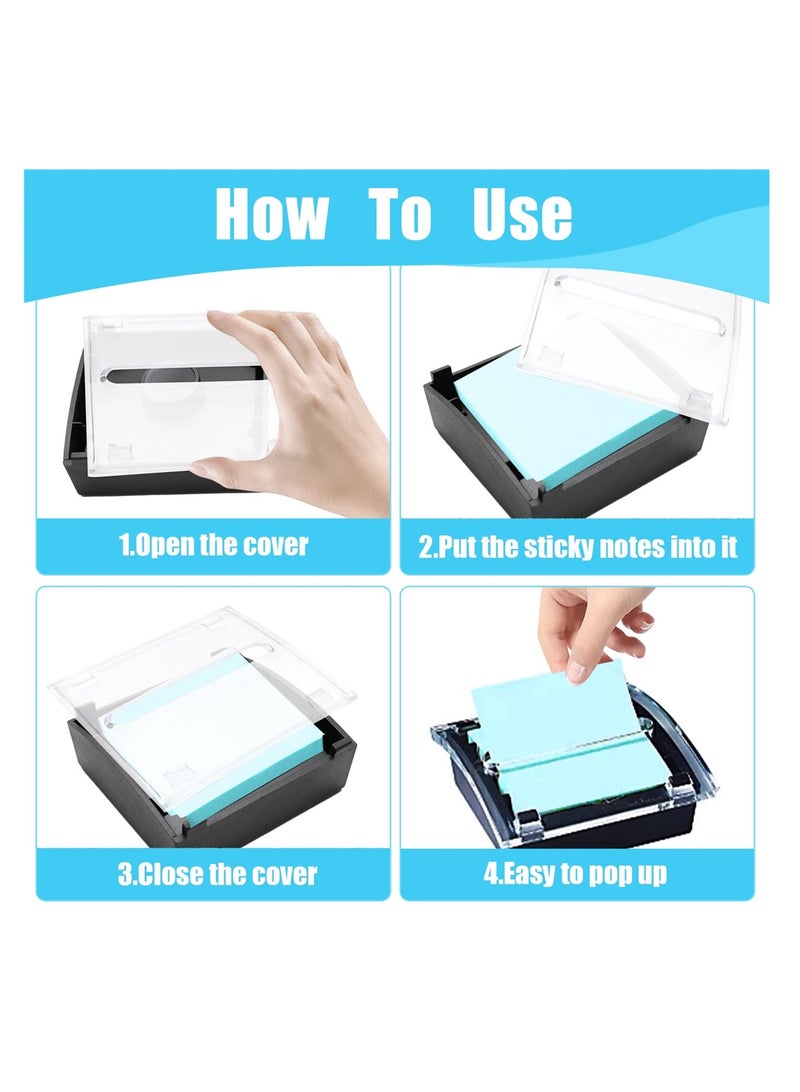 , 2pcs Pop-up Sticky Note Boxes, Black Base Clear Top Sticky Notes Container, Plastics Box for Office, Hospital, Store - Image 4